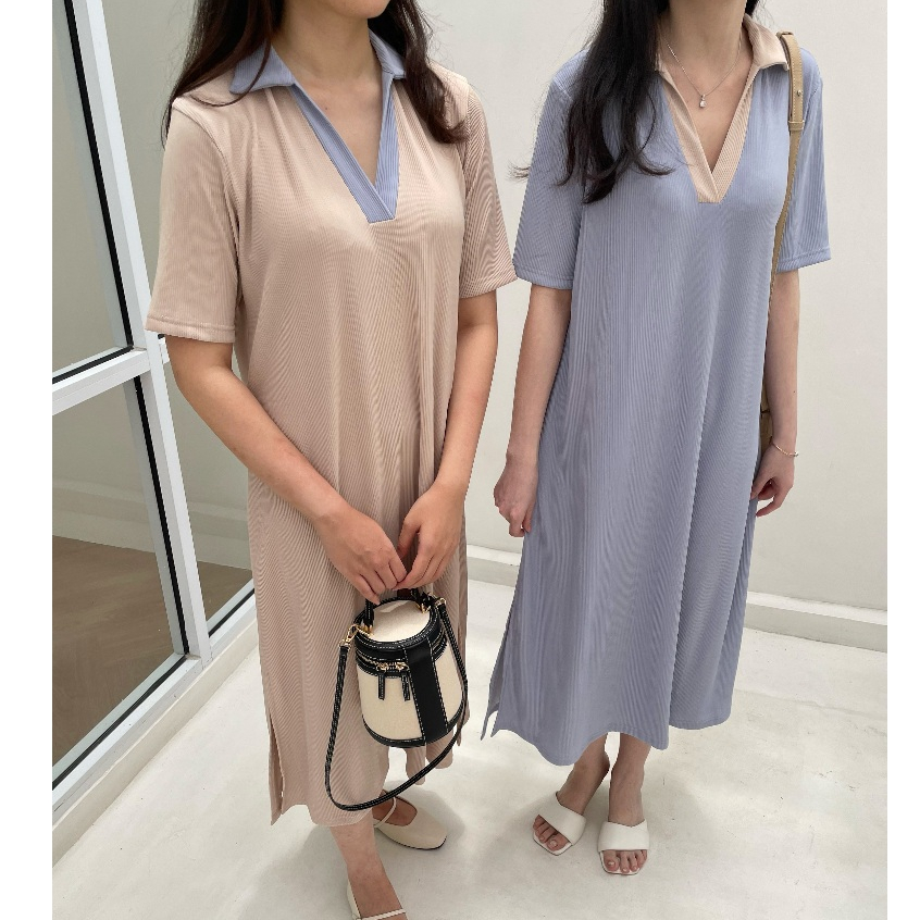 SOORI - 일산 ILSAN (Polo Dress Kerah Kemeja Midi Rajut Knit Casual Daily Korea)