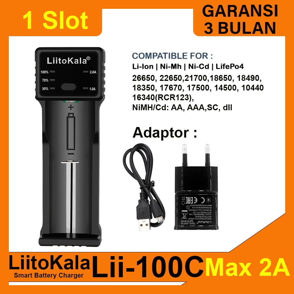 LiitoKala Lii-100C Charger Baterai Fast Charging 2A Li-Ion LiFePO4 NiMH/NI-Cd 18650 26650 21700 AA A