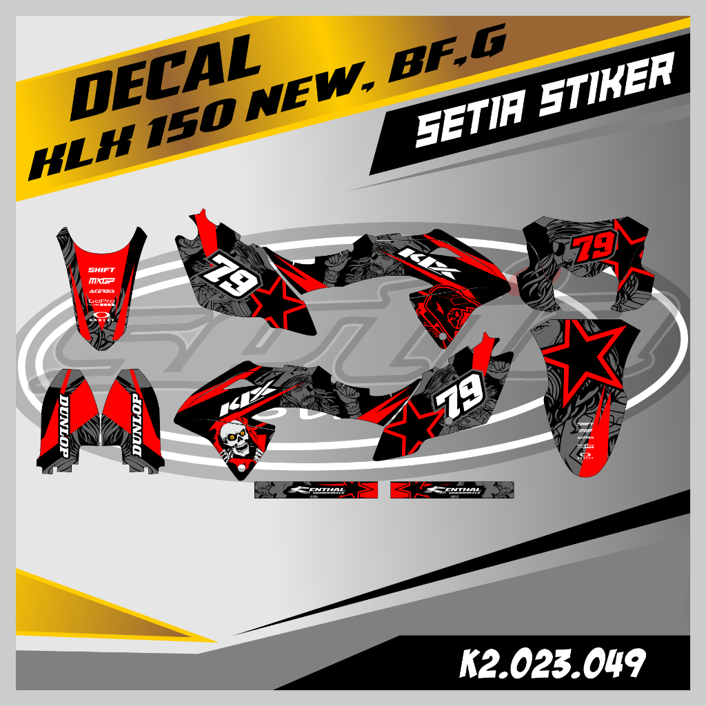 DECAL KLX BF 150 NEW, G, SE, WARNA MERAH, KEREN, SIMPLE, STIKER SUPERMOTO TRAIL, DESAIN BEBAS CUSTOM