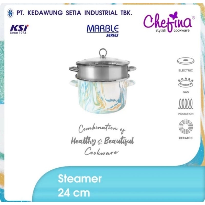 CHEFINA Marble Series Panci Steamer Enamel Double Dekker 24 cm