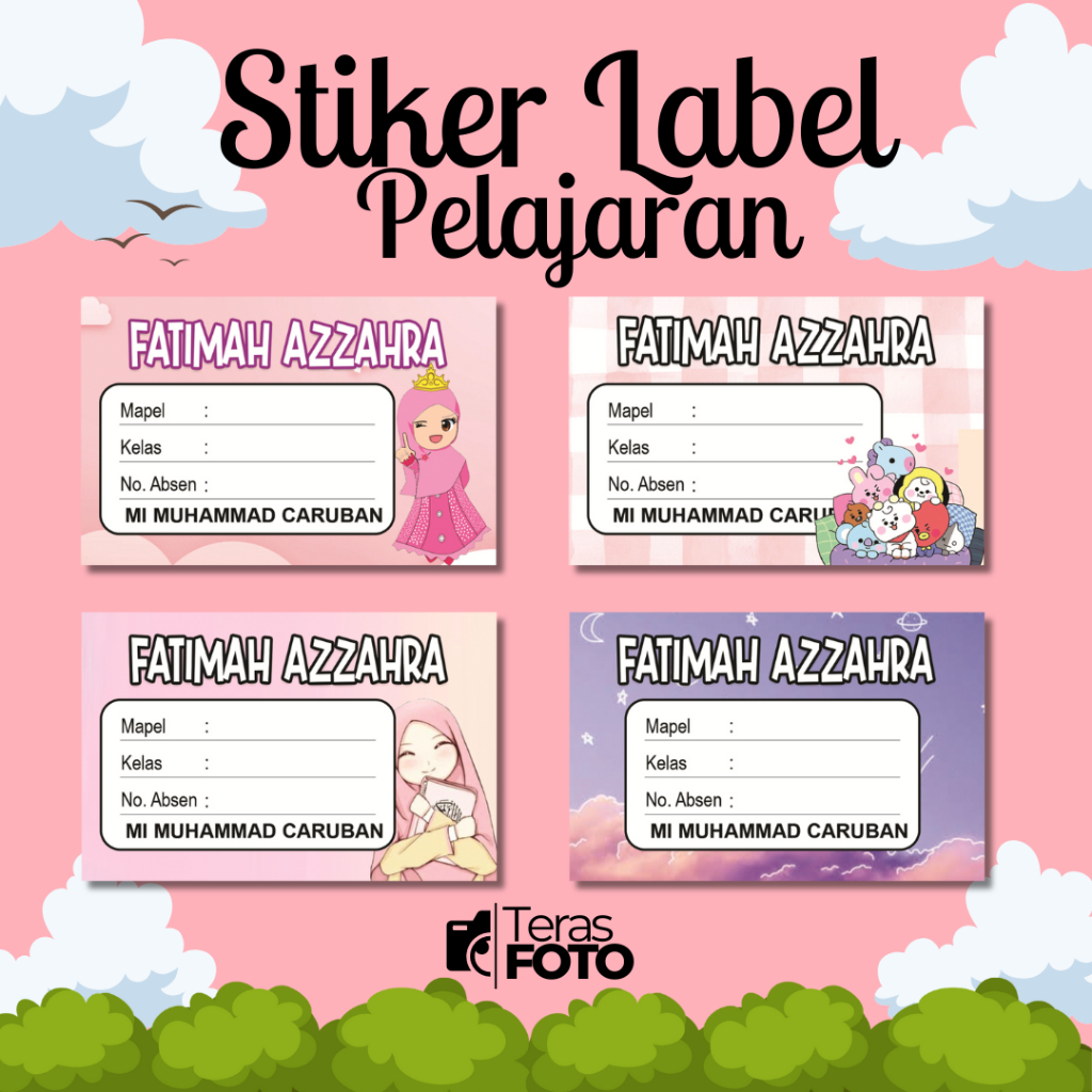 

(25pcs) Stiker Mata Pelajaran Custom Nama Motif Cewek Stiker Mapel Label Buku Pelajaran