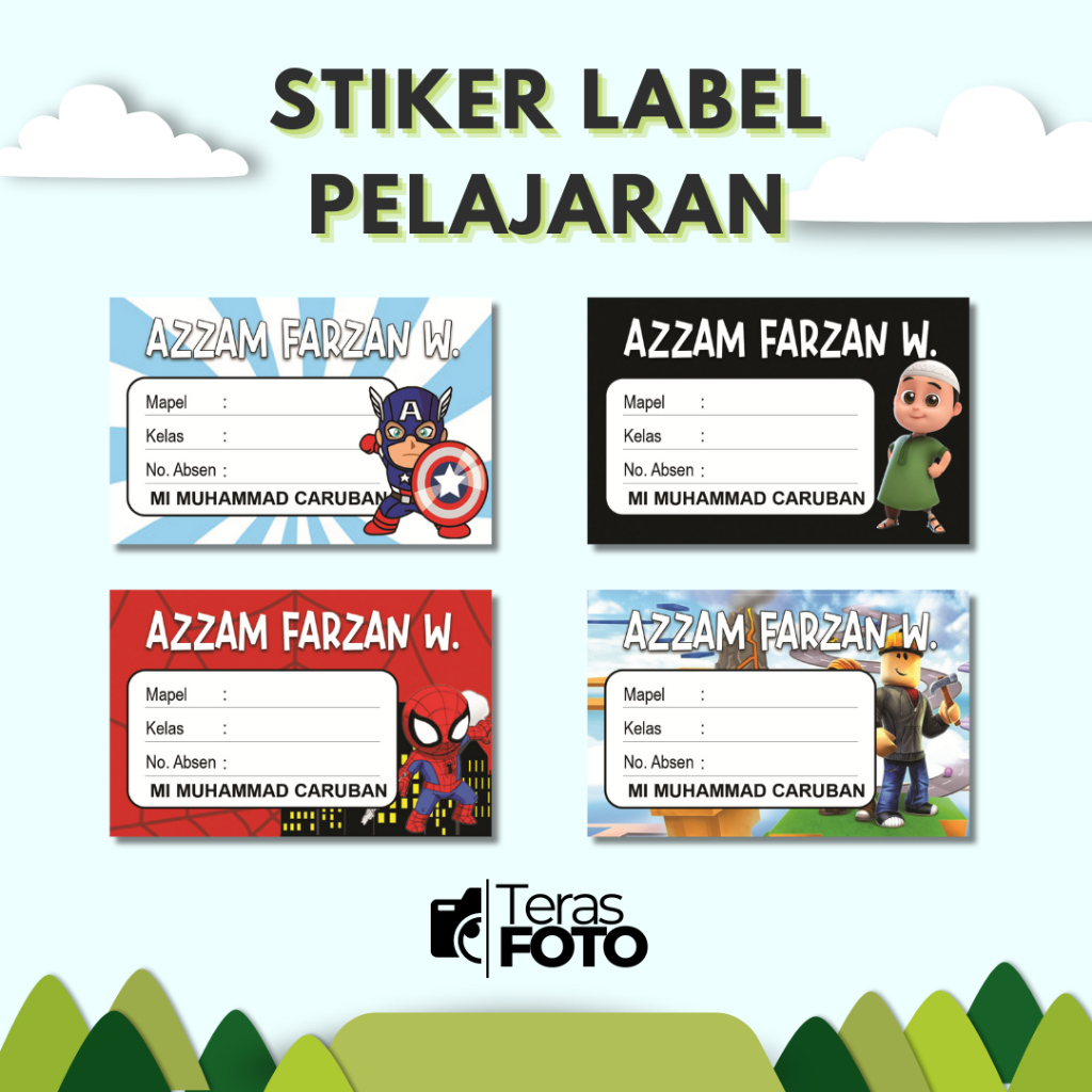 (25pcs) Stiker Mata Pelajaran Stiker Mapel Custom Nama Motif Cowok Label Buku Pelajaran
