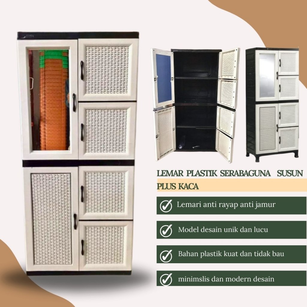 LEMARI PLASTIK 4 SUSUN JUMBO MERK NAPOLLY DENGAN KACA + KUNCI I LEMARI SEKAT TERMURAH NAPOLLY