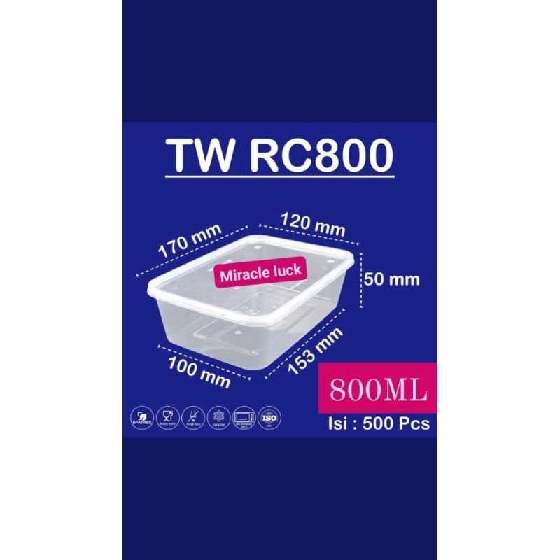 kotak makan plastik/twinwall/REC800ml/foodgrade/bpafree/isi25pcs+tutup
