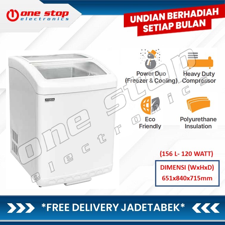 MODENA MC 0160 W / MC0160W Sliding Curved Glass Chest Freezer 156 L