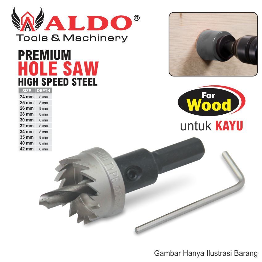 HOLE SAW HSS 24 - 42 MM  / MATA BOR PELUBANG KAYU  / LUBANG KAYU MERK ALDO