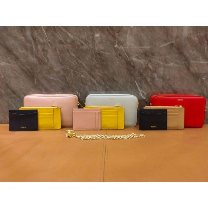 tas bonia original sling bag rantai bolbal monogram free card holder