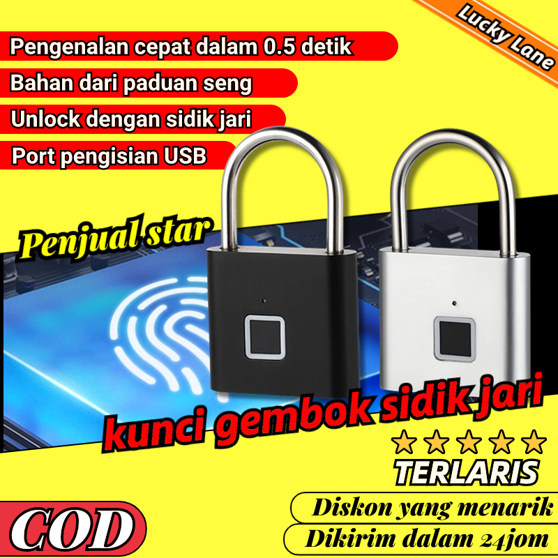 Gembok pagar anti maling gembok sidik jari tanpa kunci Smart Fingerprint Padlock Security kunci pint