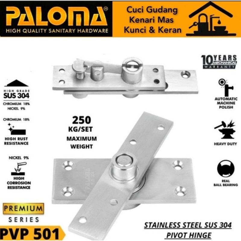 PALOMA PVP 501 Engsel Pivot Engsel Putar Stainless Steel SUS 304 Engsel Tanam Pintu
