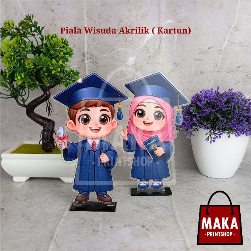 Piala Wisuda Akrilik (Kartun) Akrilik Saja - Hadiah Wisuda - Hadiah Teman - Kado Wisuda