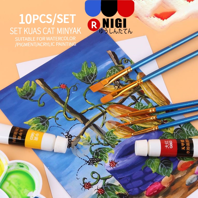 

NIGI Matte Blue Rod/10pcs Lukis Oil Brush/ Artist/Watercolor Pen Set Art