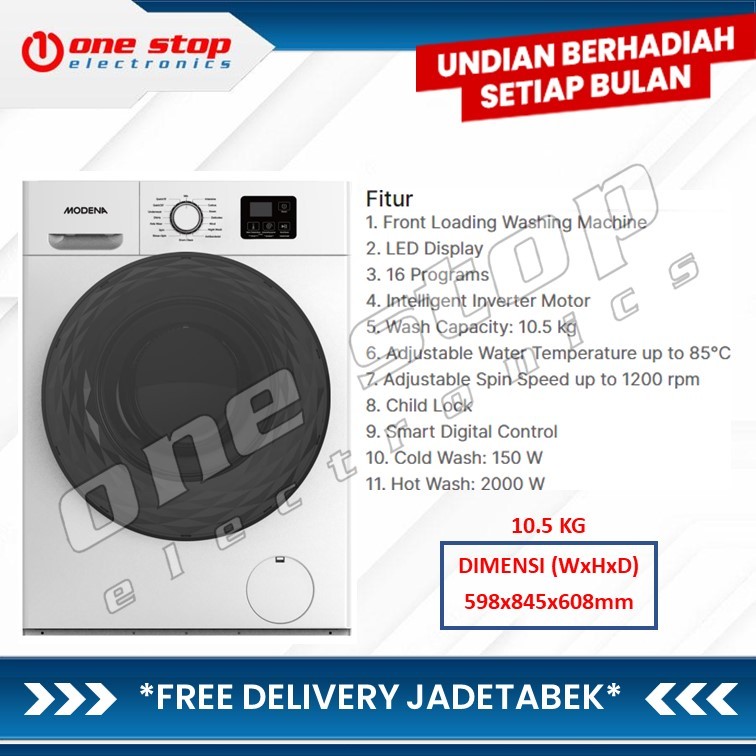 MODENA WF 1030 VDWH / WF1030VDWH Mesin Cuci Front Loading 10.5Kg