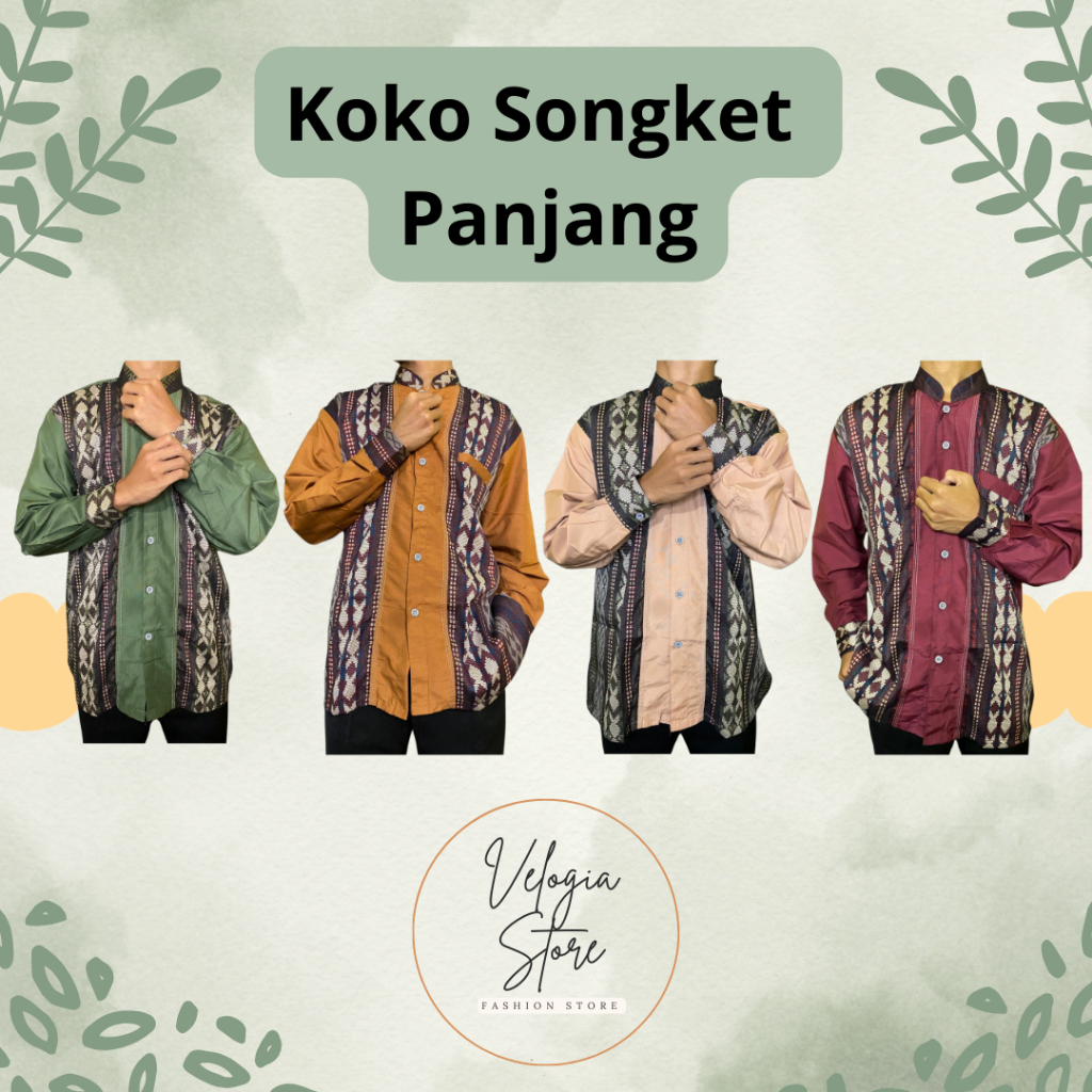 Koko Songket Pria Dewasa Lengan Panjang Bahan Polycotton/Katun