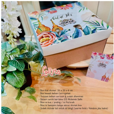 

Box Kue uk. 20 x 20 x 6 cm Idul Fitri / EID Mubarak Tema Delhi