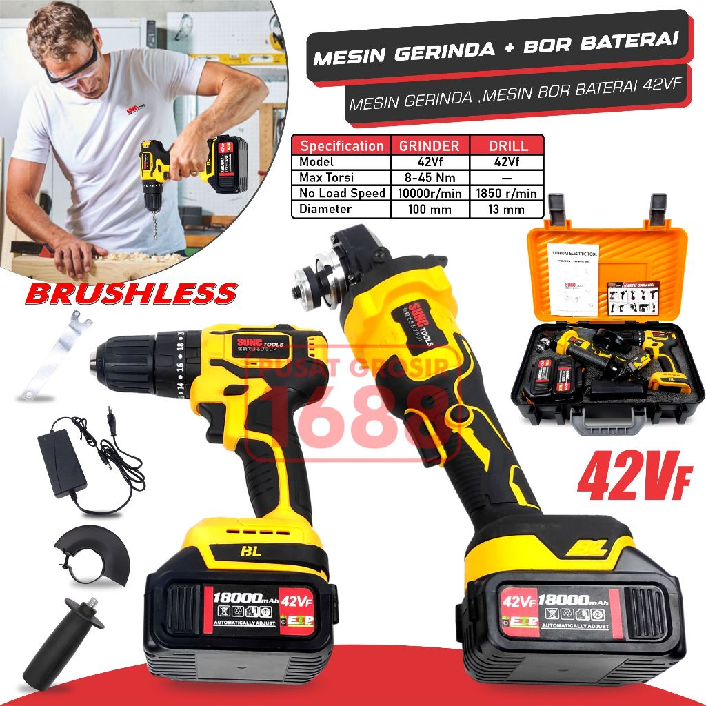 Mesin Bor Baterai + Gerinda Baterai 1 SET
