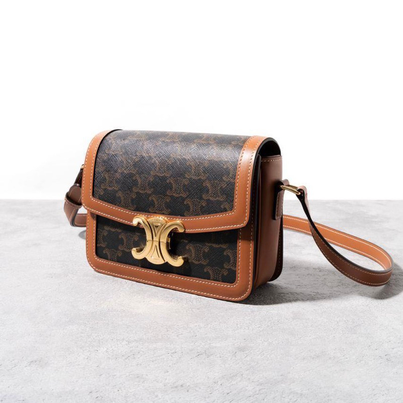 CELINE Teen Triomphe Shoulder Bag in Triomphe Canvas and Calfskin