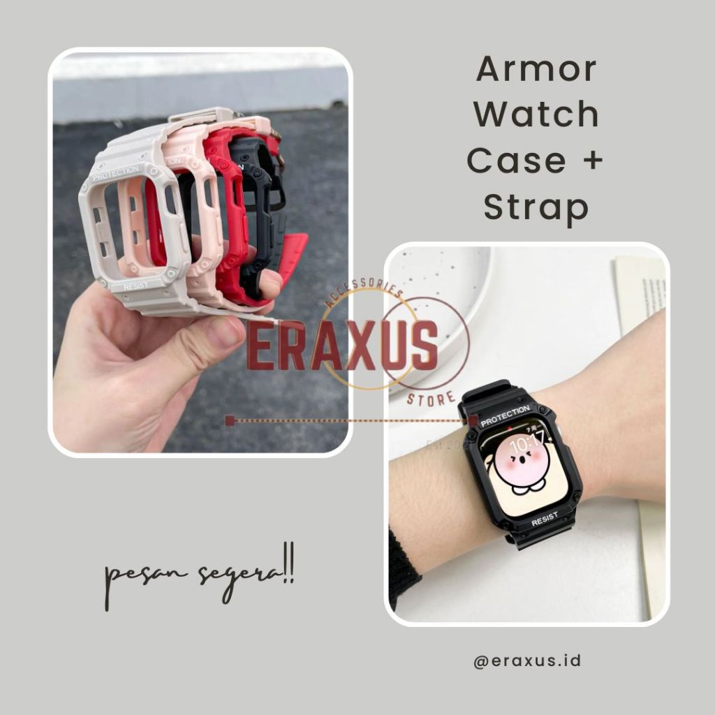 [Eraxus] Armor Apple Watch Case Strap for iWatch Series 1 2 3 4 5 6 SE SE2 7 8 9 Ultra Ultra2 Strap 