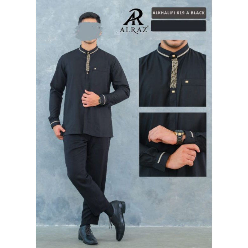Koko Al Raz Lengan Manset Hitam Alkhalifi /kemko/kemeja koko/Koko keren