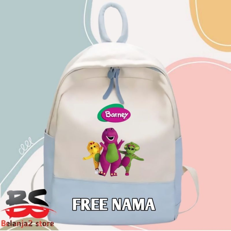Tas ransel anak Motif gambar Barney tas anak unisex gratis nama