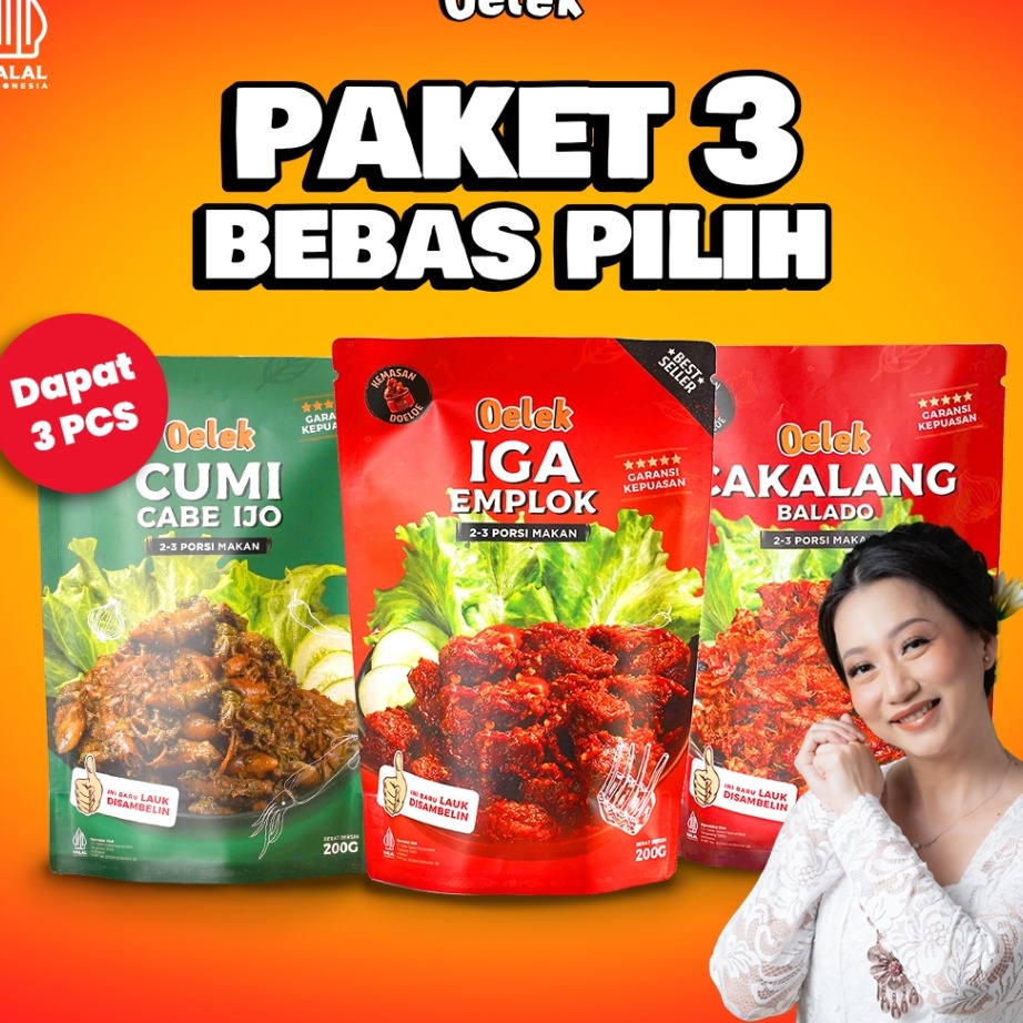 

COD Oelek Paket 3 Lauk Bebas Pilih Iga Emplok Cakalang Balado Cumi Cabe Ijo Ayam Kecombrang LaukSiapSaji