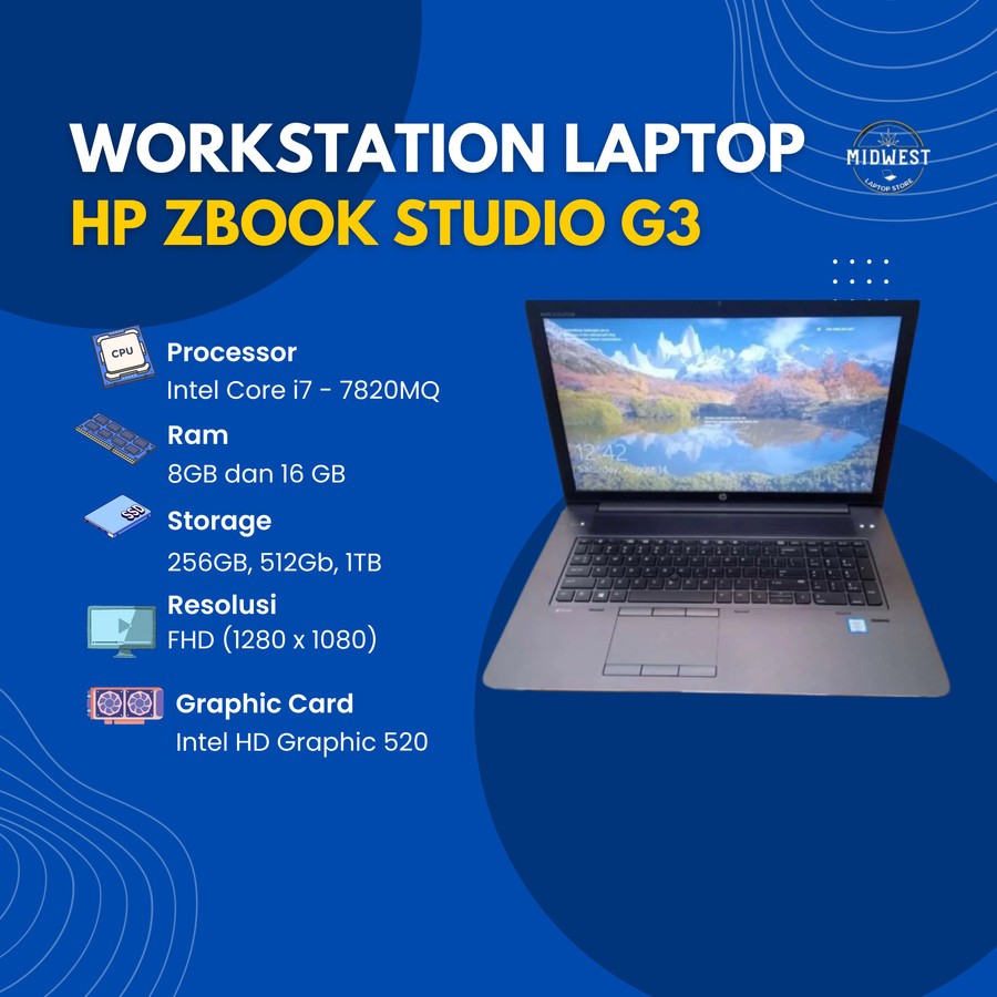 HP Zbook Studio G2/G3 i7 Gen 6 Ram 16gb SSD 512 - Garansi 1 bulan - Zbook G3 i7Gen6, 8gb SSD 128