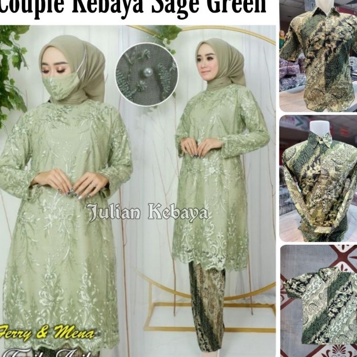 Terlaku COUPLE KEBAYA SAGE GREEN  BAJU BATIK COUPLE  SET KEBAYA MODERN