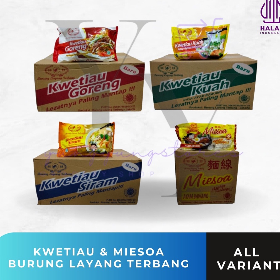 

STAR 1 Dus Isi 2 Bungkus Kwetiau Kuah Goreng Siram Miesoa Kuah Cap Burung Layang Terbang