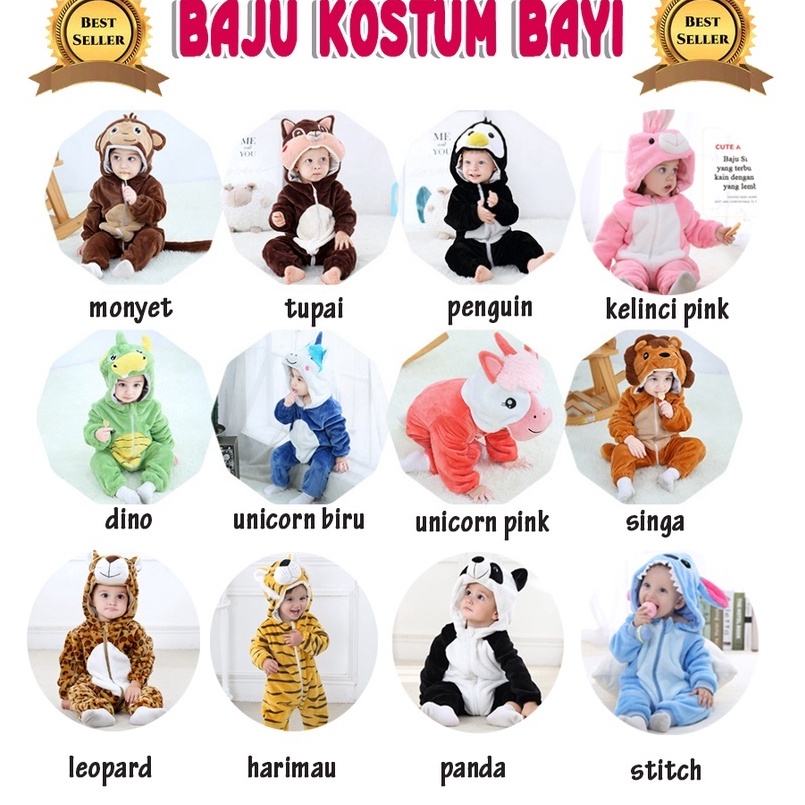 Terlaris Baju Bayi Baju Anak Karakter Hewan Baju Kostum Bayi Baju Bahan Flannel