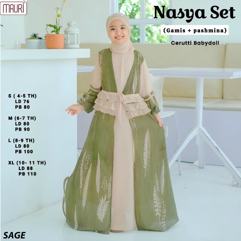 NASYA SET SETELAN GAMIS DRESS PASHMINA INSTAN JILBAB ANAK MAURI