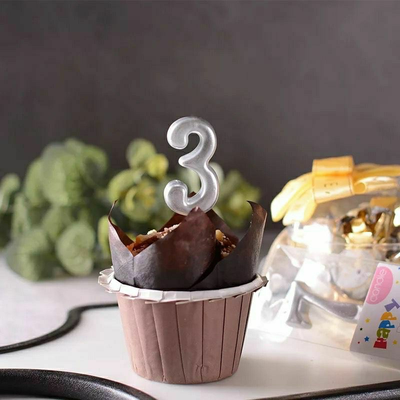 Lilin angka warna silver perak candle candles hiasan dekorasi kue ulang tahun ultah topper cake tope