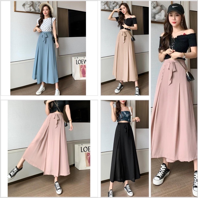 Ks1732 Celana Panjang Wanita Brizio 2 Layer Split Wide Pants Korean Fashion