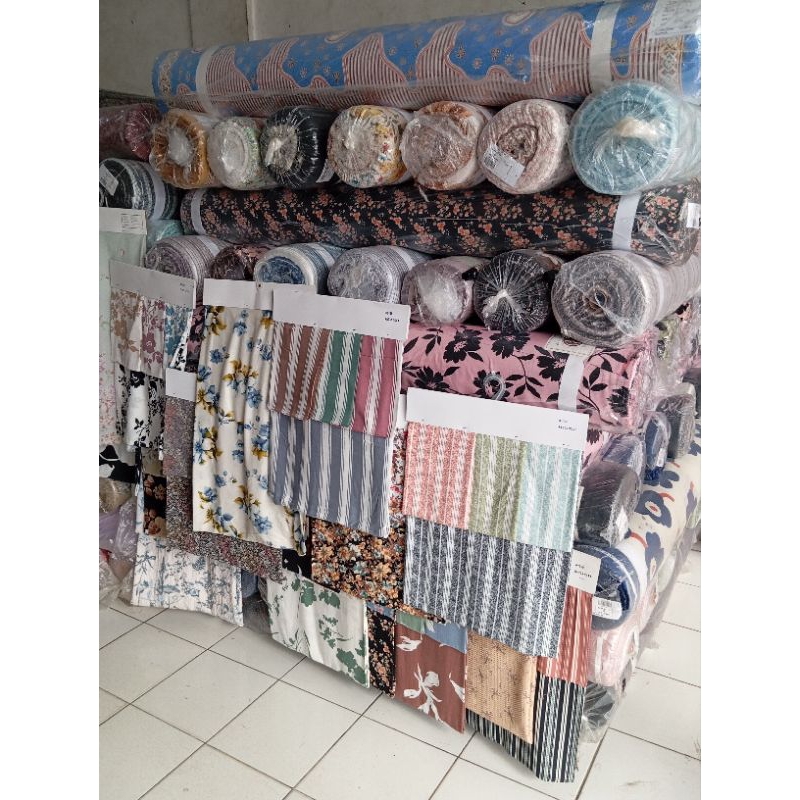 Grosir Kain Roll Rayon Silky Per Roll 50/80 Yard Per Gulung Bisa Mix Motif Katun Rayon Roll Bahan Ga