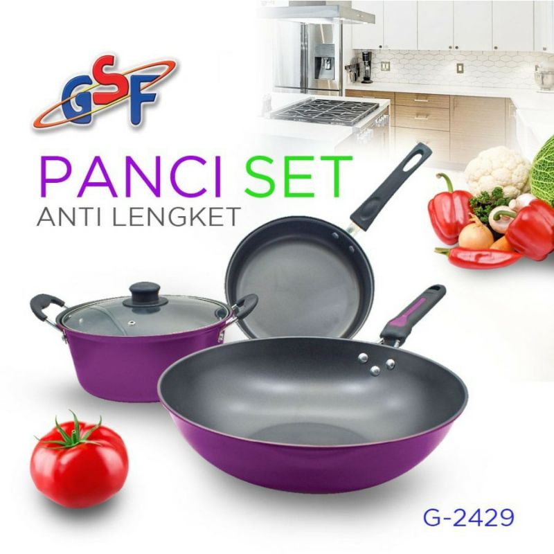 GSF Panci Set anti lengket Teflon Wajan Penggorengan Serbaguna 4 Pcs Cookware Set GSF-2429/ Panci Is