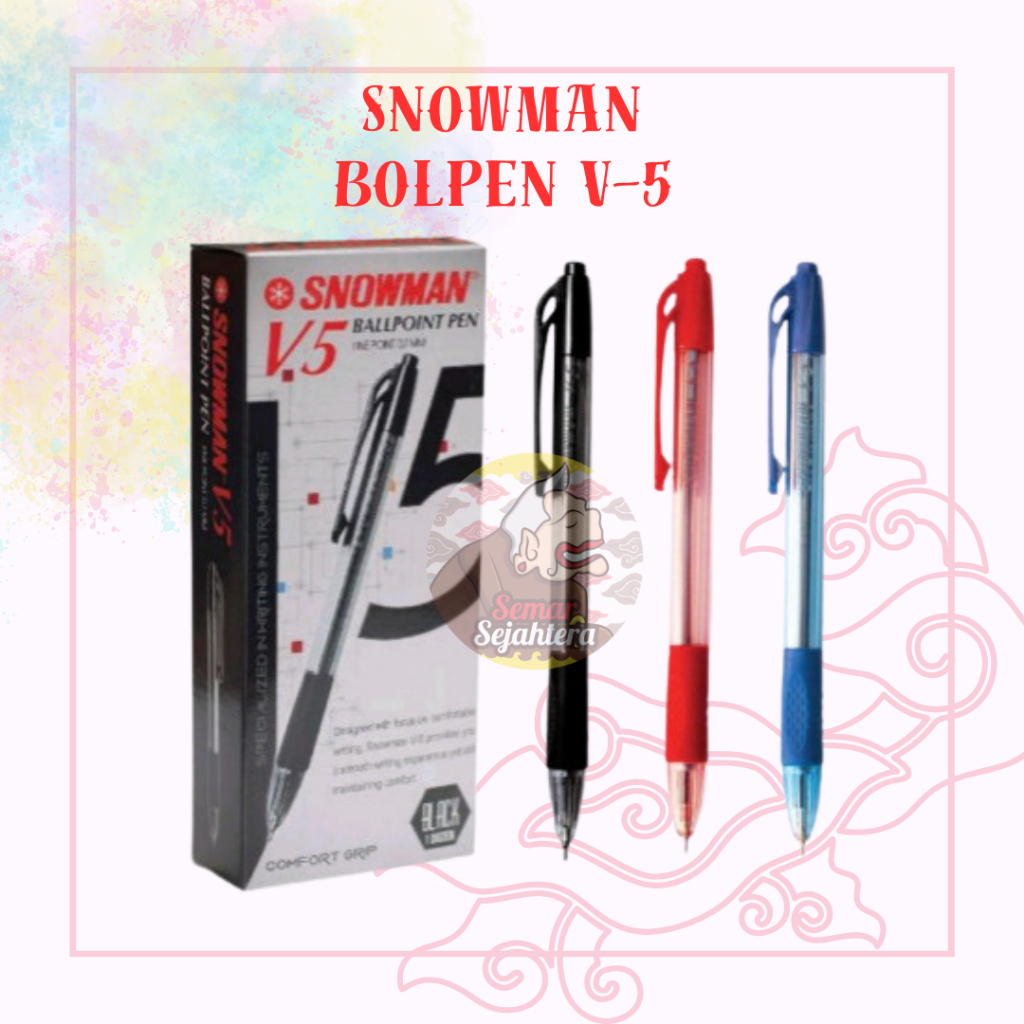 

[PCS] BOLPEN / PULPEN SNOWMAN V-5 HITAM, BIRU, MERAH*