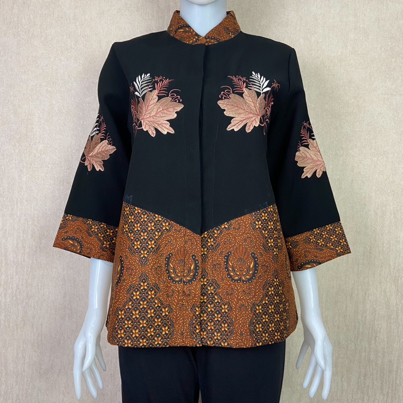 Atasan Blouse Wanita Batik Bordir Kain Katun Premium Lapisan Tricot Waffle