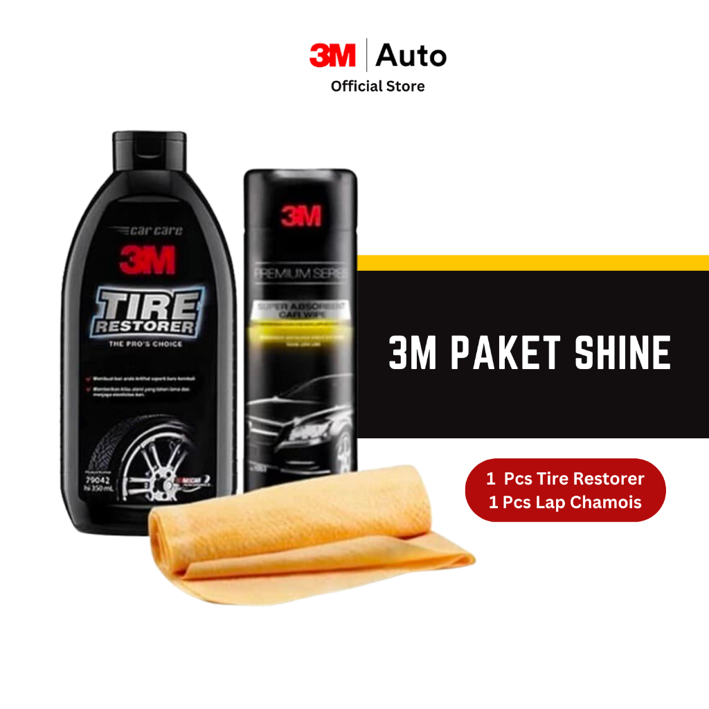 Paket 3M Auto Shine Pack - Tire Restorer Semir Ban Mobil dan Car Wipe - Semir Ban Mobil Motor dan La