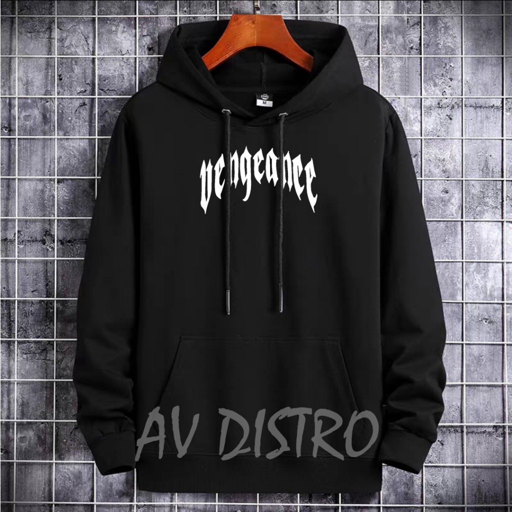 Hoodie Distro Lokal Casual Pria Wanita Bahan Fleece Bisa COD Terlaris Sablon Vengeance