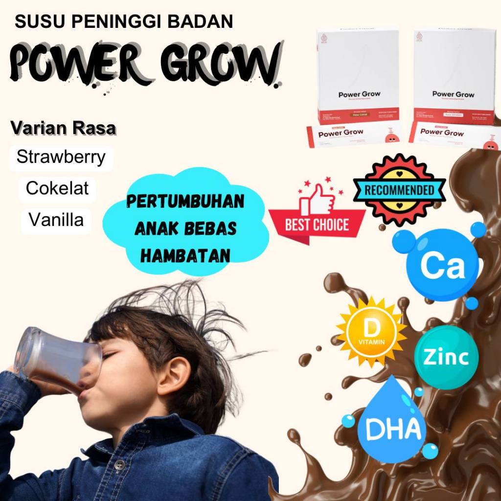 

6 Box POWERGROW Minuman Susu Powergrow Rasa Coklat Strawberry vanilla Peninggi Badan Untuk usia anak rejama dan dewasa terbaik ampuh original bpom ori