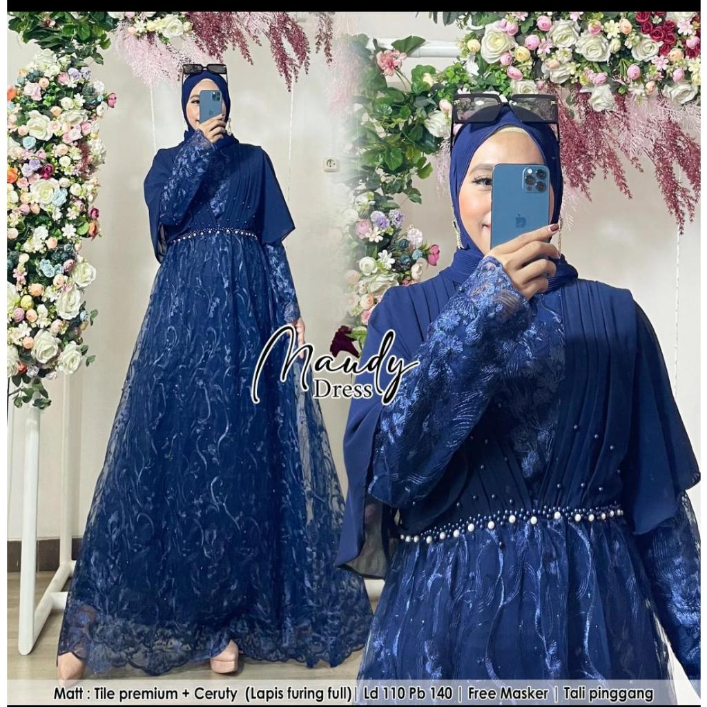 Khadijah Humaira Gamis Brokat Pesta Mix Ceruty Babydoll Maudy