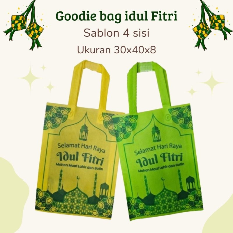 

Goodie bag lebaran [LUSINAN 12pcs] 4 sisi 30x40x8 - Tas Hampers spundbond lebaran KK