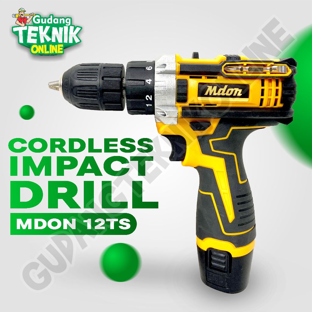 MDON Cordless Drill 10mm / Mesin Bor Tangan BATERAI Besi Kayu Beton - Impact Drill MDON 12TS 18TS