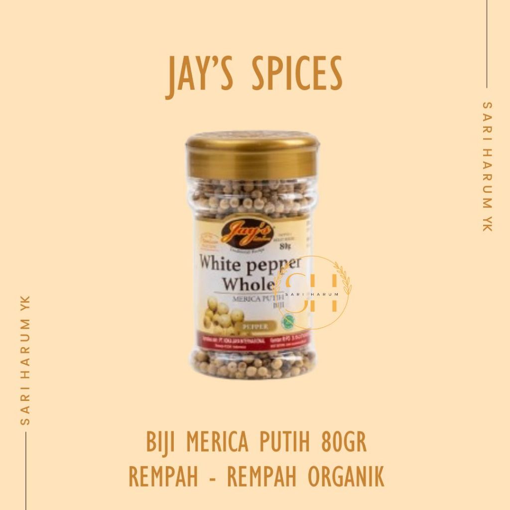 

Bumbu Dapur | Bumbu Dapur Jays | White Pepper Whole | White pepper Whole Jays | Biji Merica putih | Biji Merica Putih Jays | Biji Merica Putih Jays 80gram | Whole White Pepper Jays 80gram