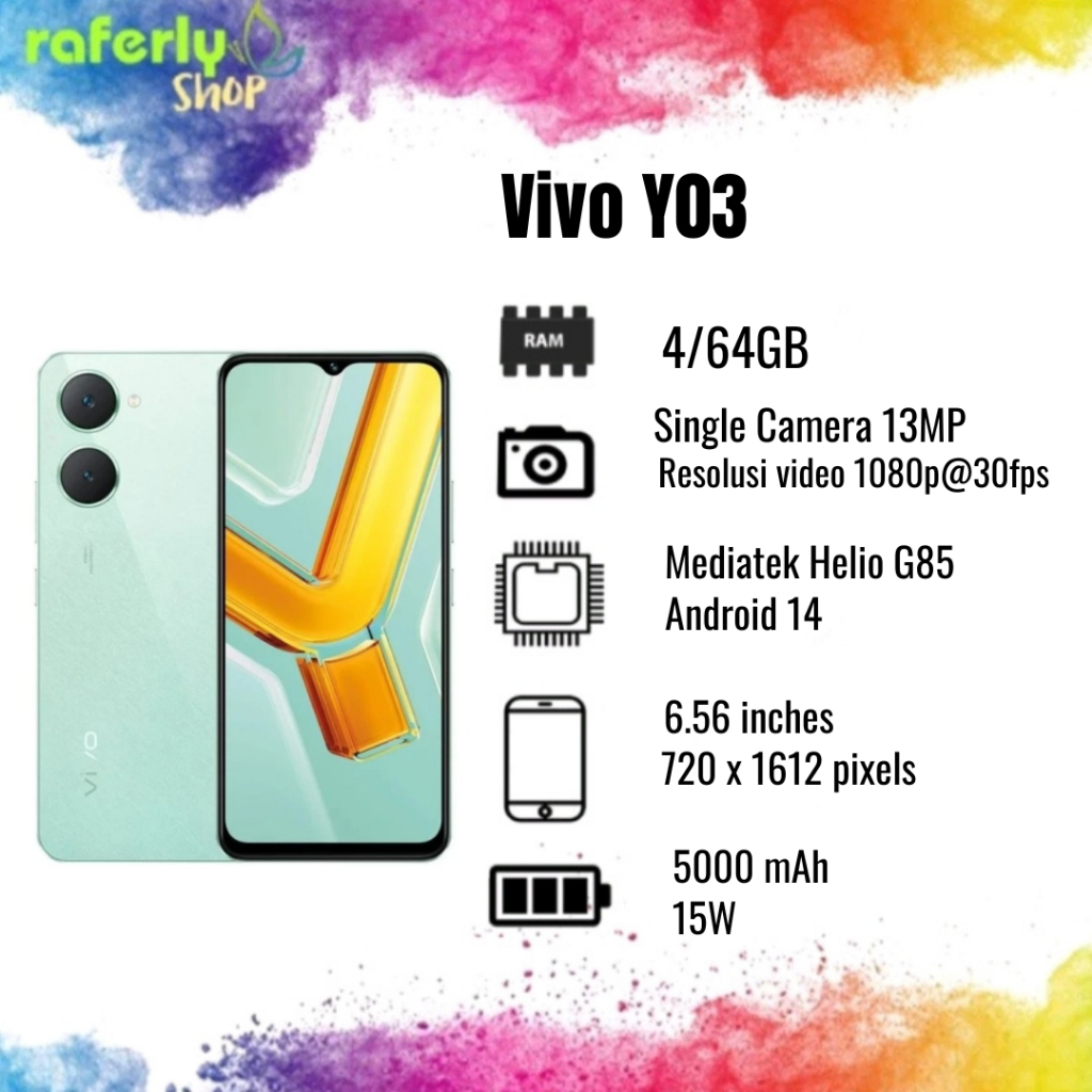 VIVO Y03 4/64 RAM 4GB 5000mAh Battery hp vivo terbaru 2024