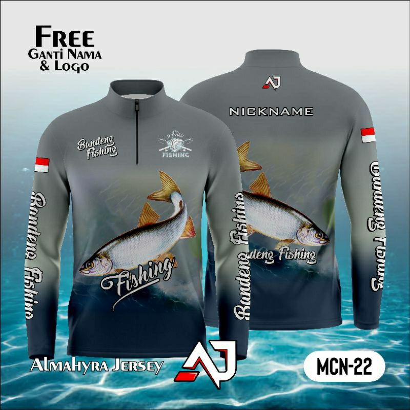 Baju Mancing / Jersey Mancing / Kaos Fishing Mania Club/Ikan BANDENG Fullprint GRATIS Nama, Logo & i