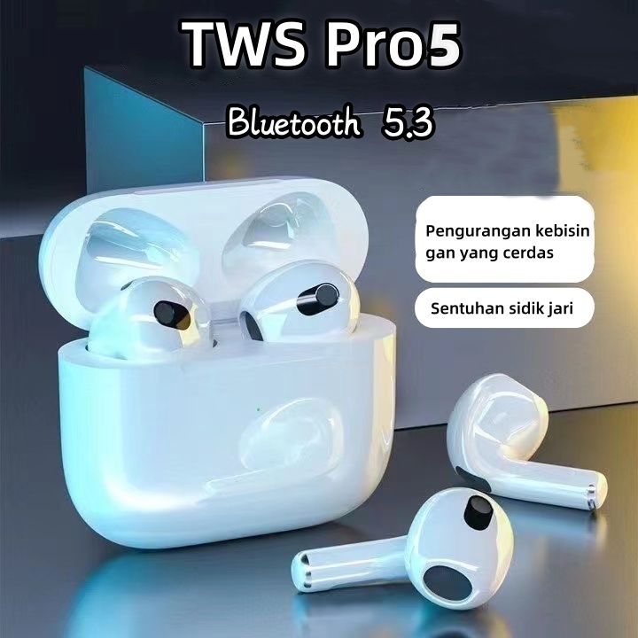 【program pengiriman gratis】 Headset Bluetooth TWS Headphone peredam bising Pro5 earphone bluetooth Headphone berkualitas tinggi Headphone sentuh pintar