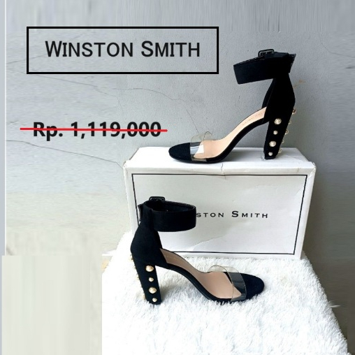 NEW Winston  Smith Heels Studs Pearl 40 Sepatu Hak Hitam Mutiara