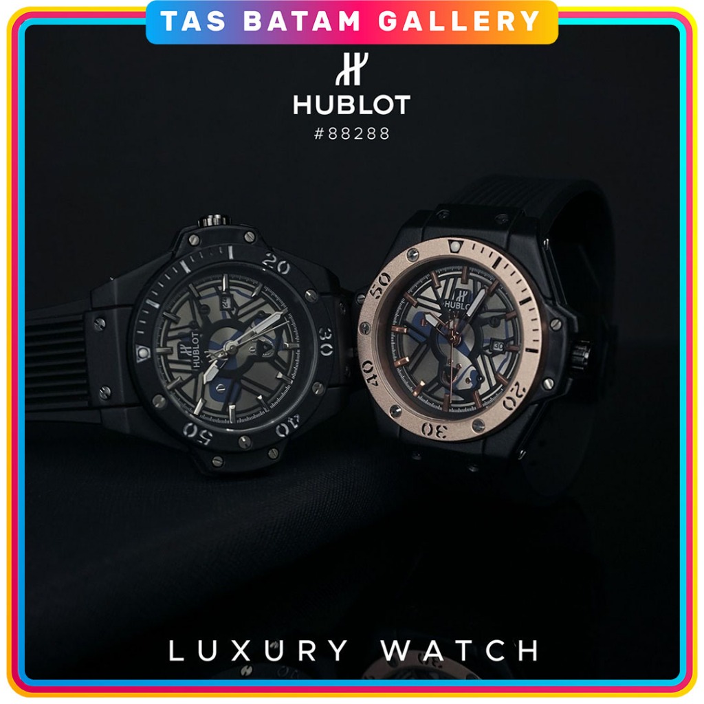 Jam Tangan Pria HUBLOT GENEVE Stainless Steel Tali Karet Water Resistant + Display Tanggal #88288