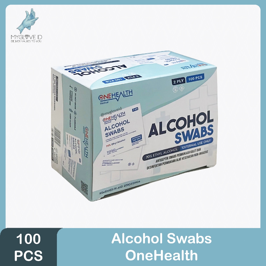Tisu Alkohol / Ethyl Alcohol Swab 70% 2 Ply Onehealth isi 100 pcs