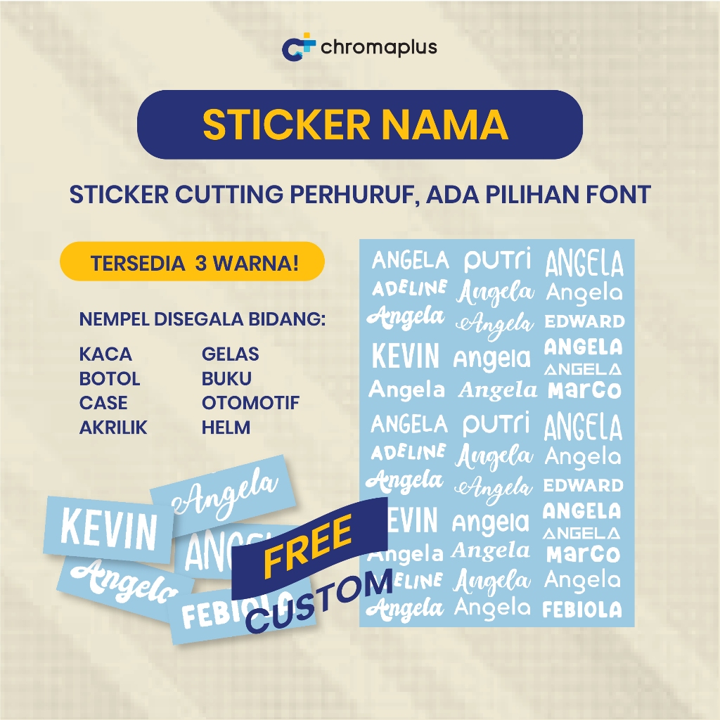 

Sticker Cutting Nama per Huruf / Sticker Custom Nama / Sticker Nama Penanda