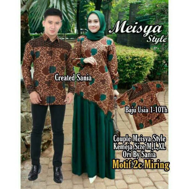 ART M8I Gamis batik couple keluarga kombinasi polos motif pedati ijo